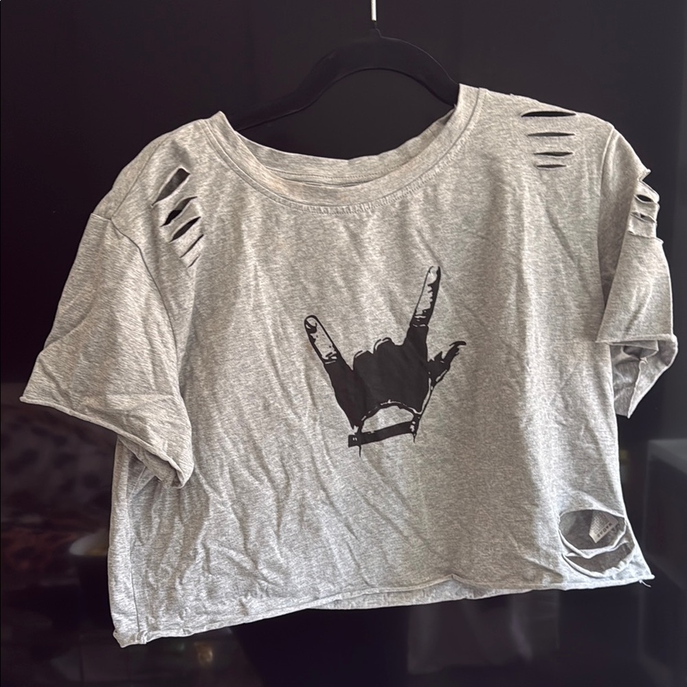 Gray Distressed Graphic Crop Top
